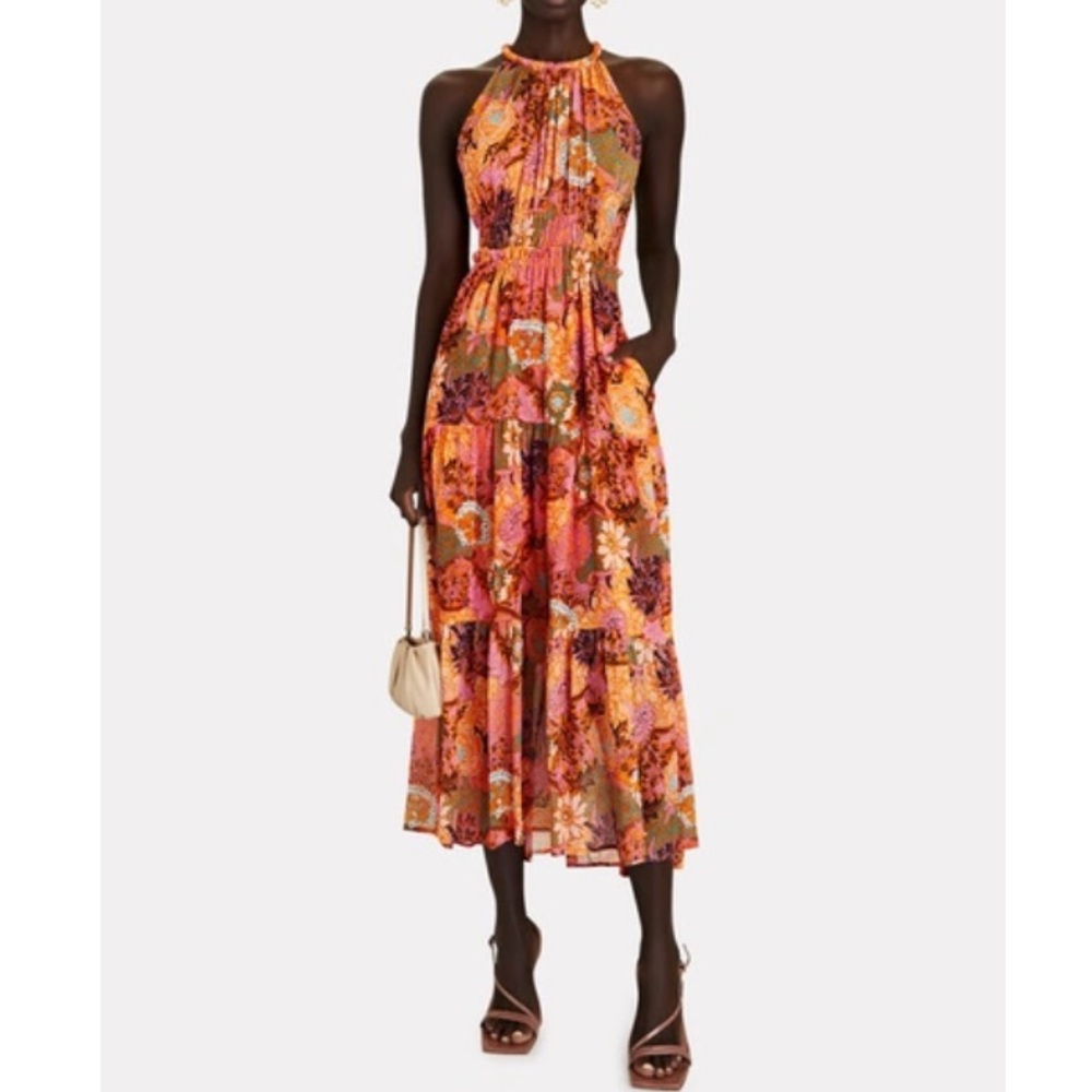 INTERMIX Elara Tiered Floral Silk Midi Dress (BNWT)
